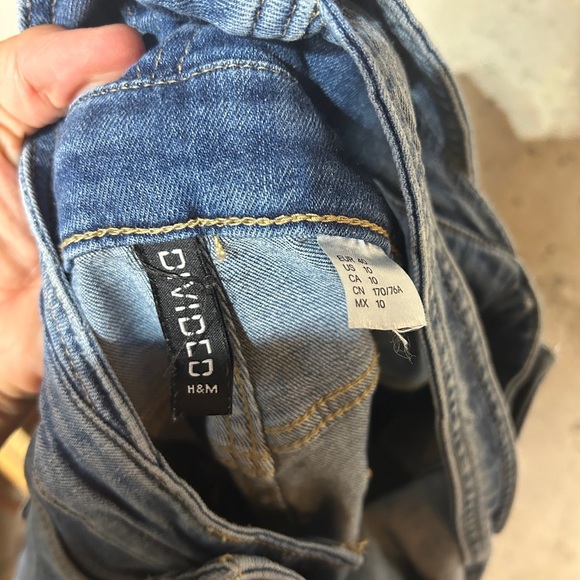 Divided distressed blue denim skinny straight leg overalls medium 10 - Picture 5 of 7